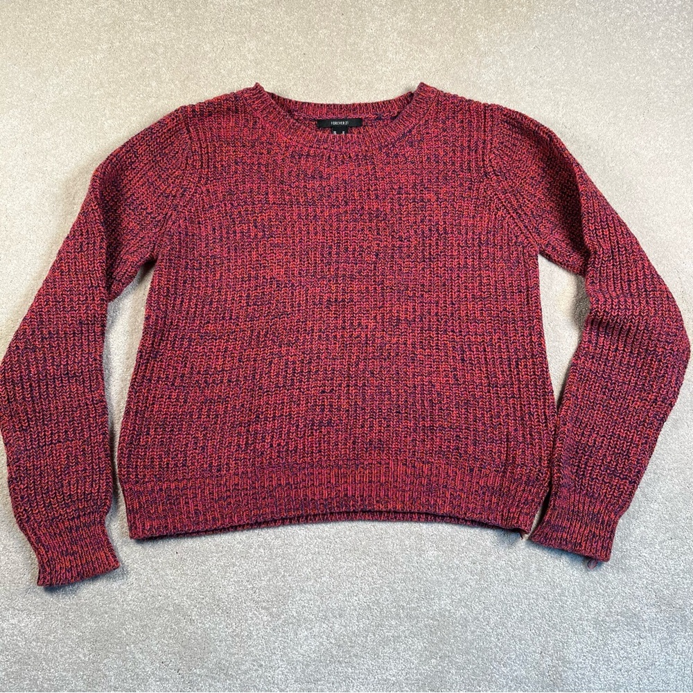 Forever 21 sweater knit marble burgundy and blue crew neck Casual women's medium